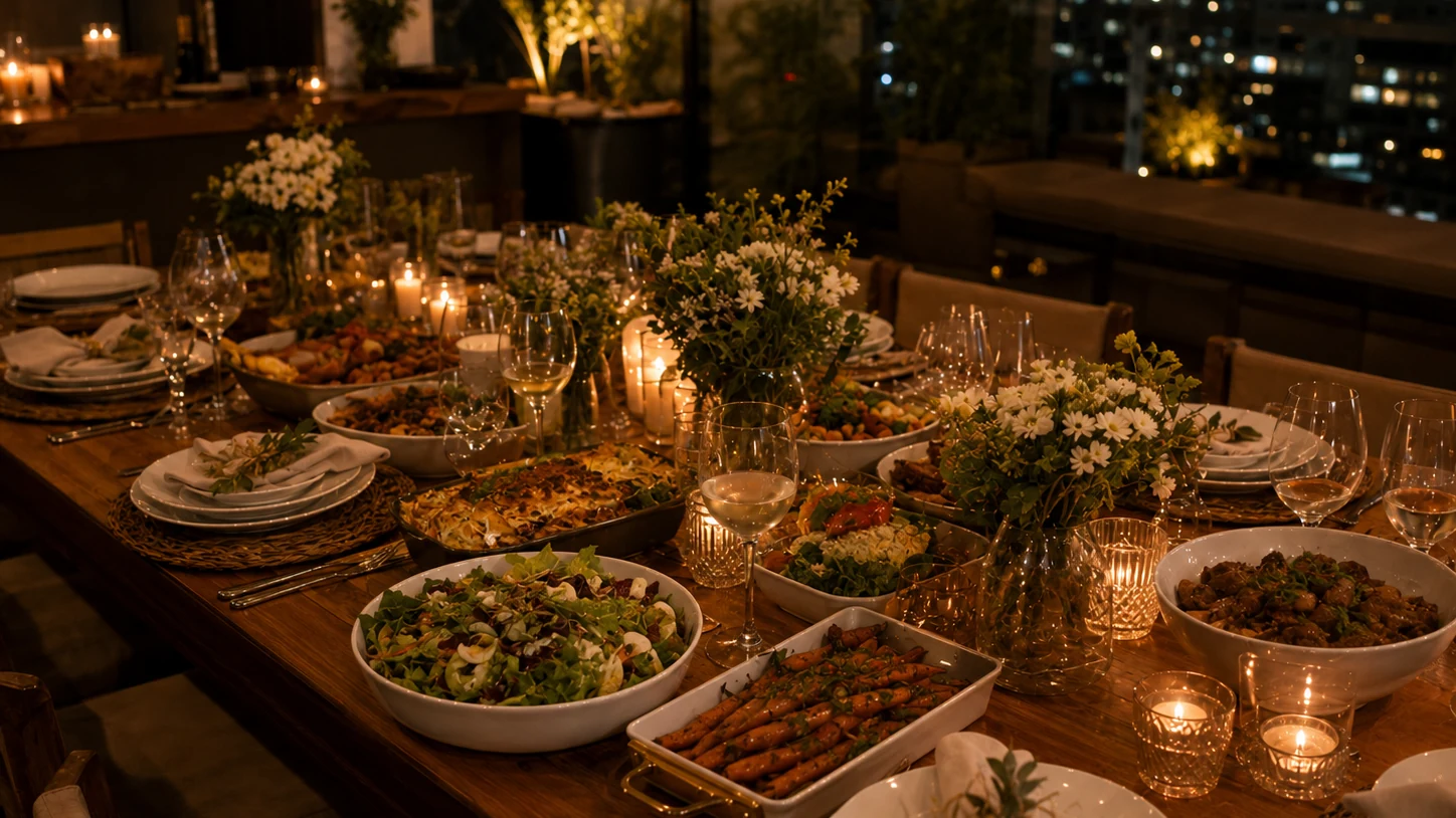 Gastronomia para aniversário adulto com buffet servido em BH.