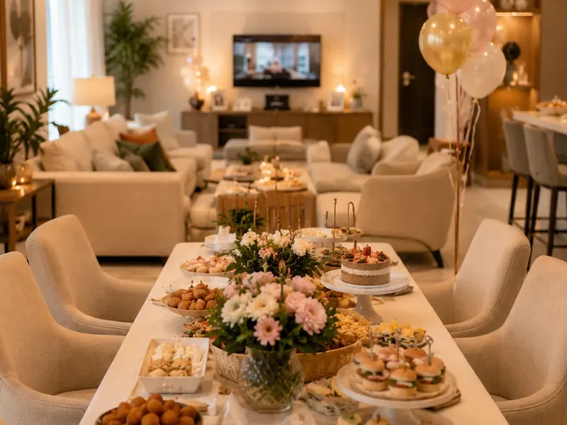 Buffet infantil em apartamento em BH com mesa decorada e espaço funcional