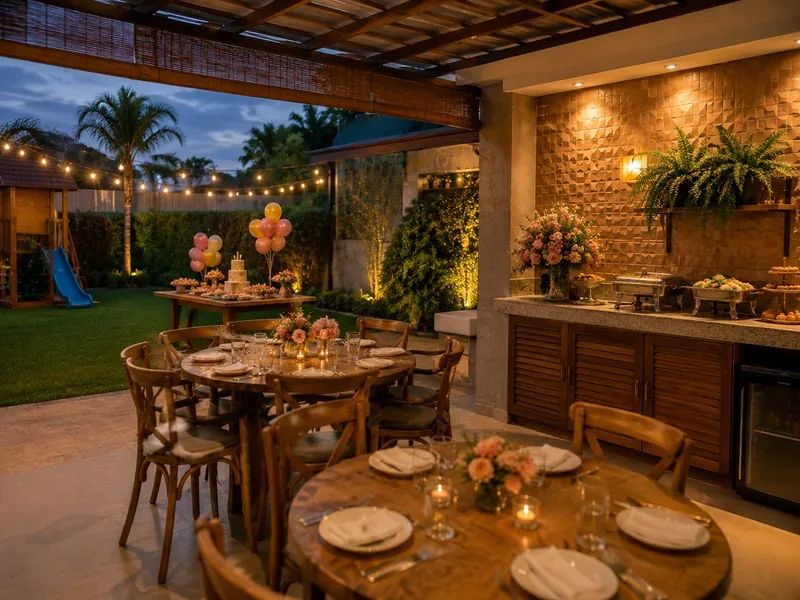 Festa infantil em casa em BH com ambiente residencial e área preparada para convidados