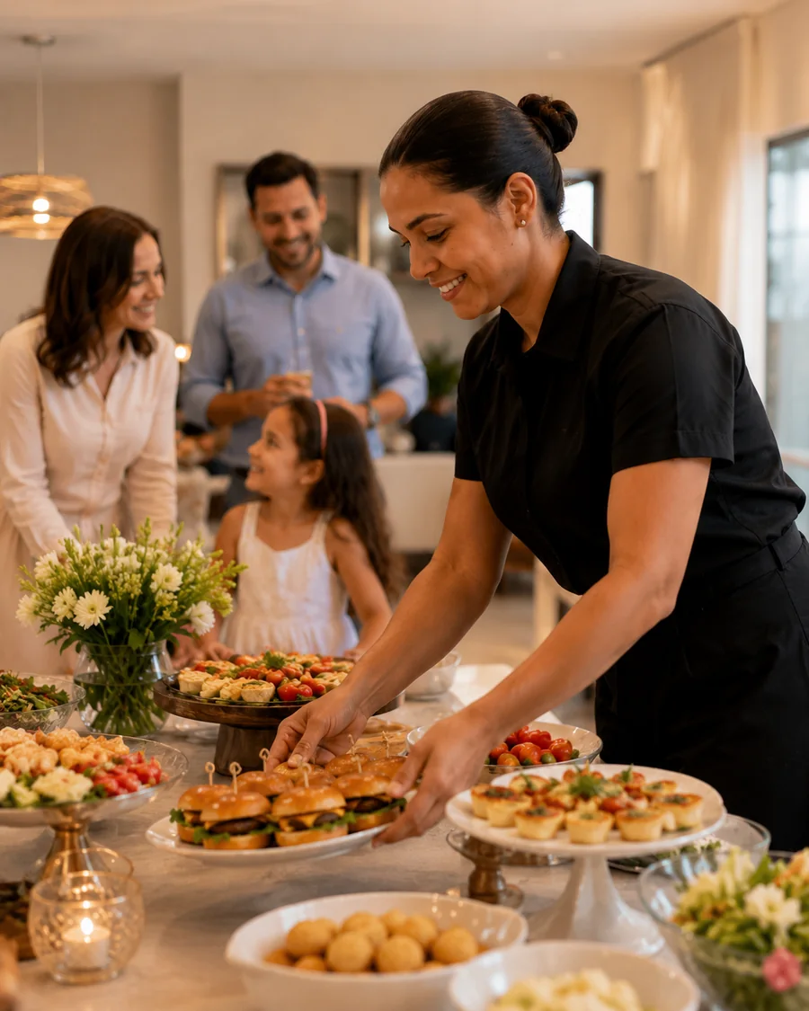 Equipe servindo buffet infantil em casa em BH