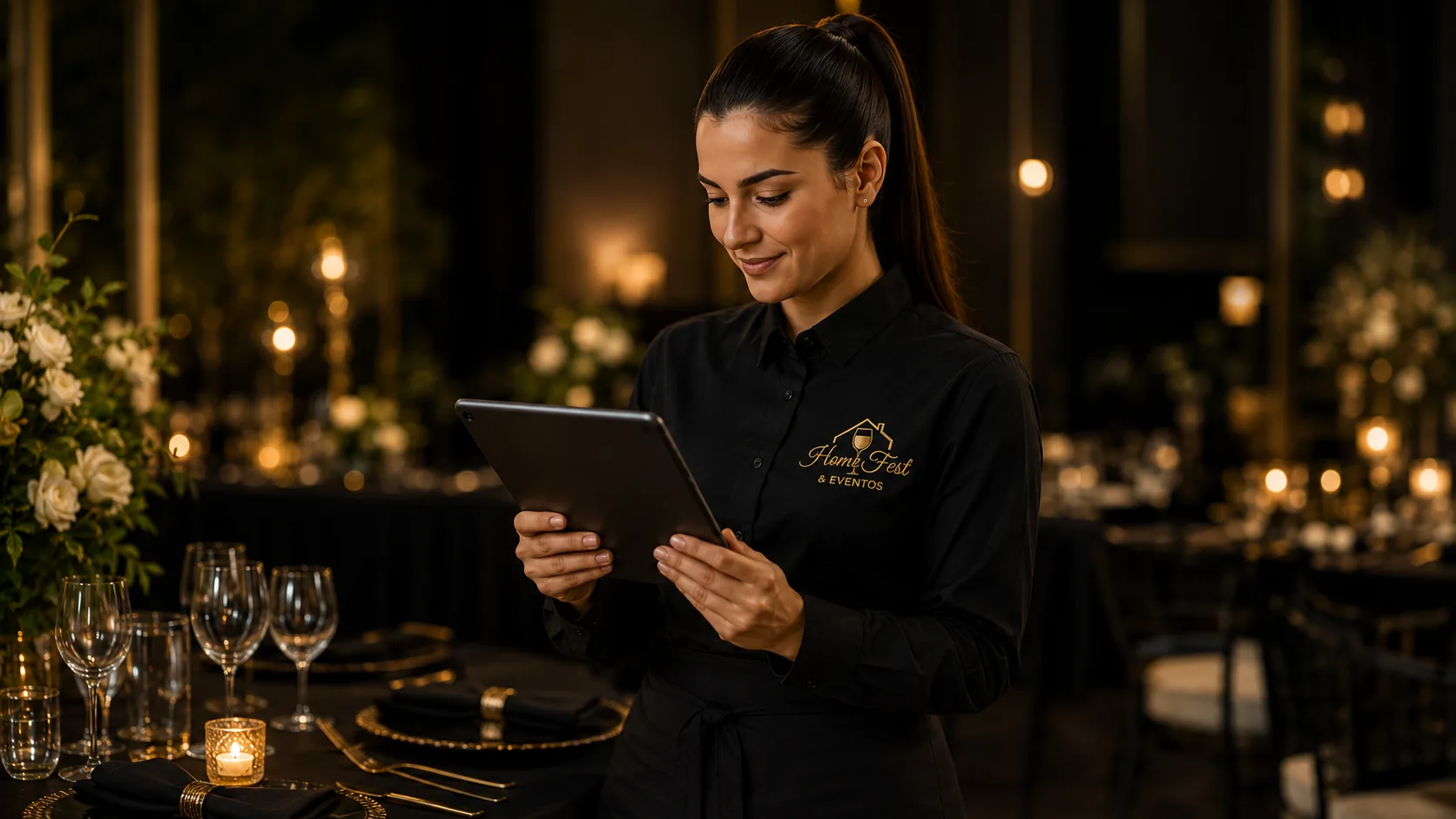 Mesa elegante e atendimento Home Fest para orçamento de buffet em domicílio em Belo Horizonte.