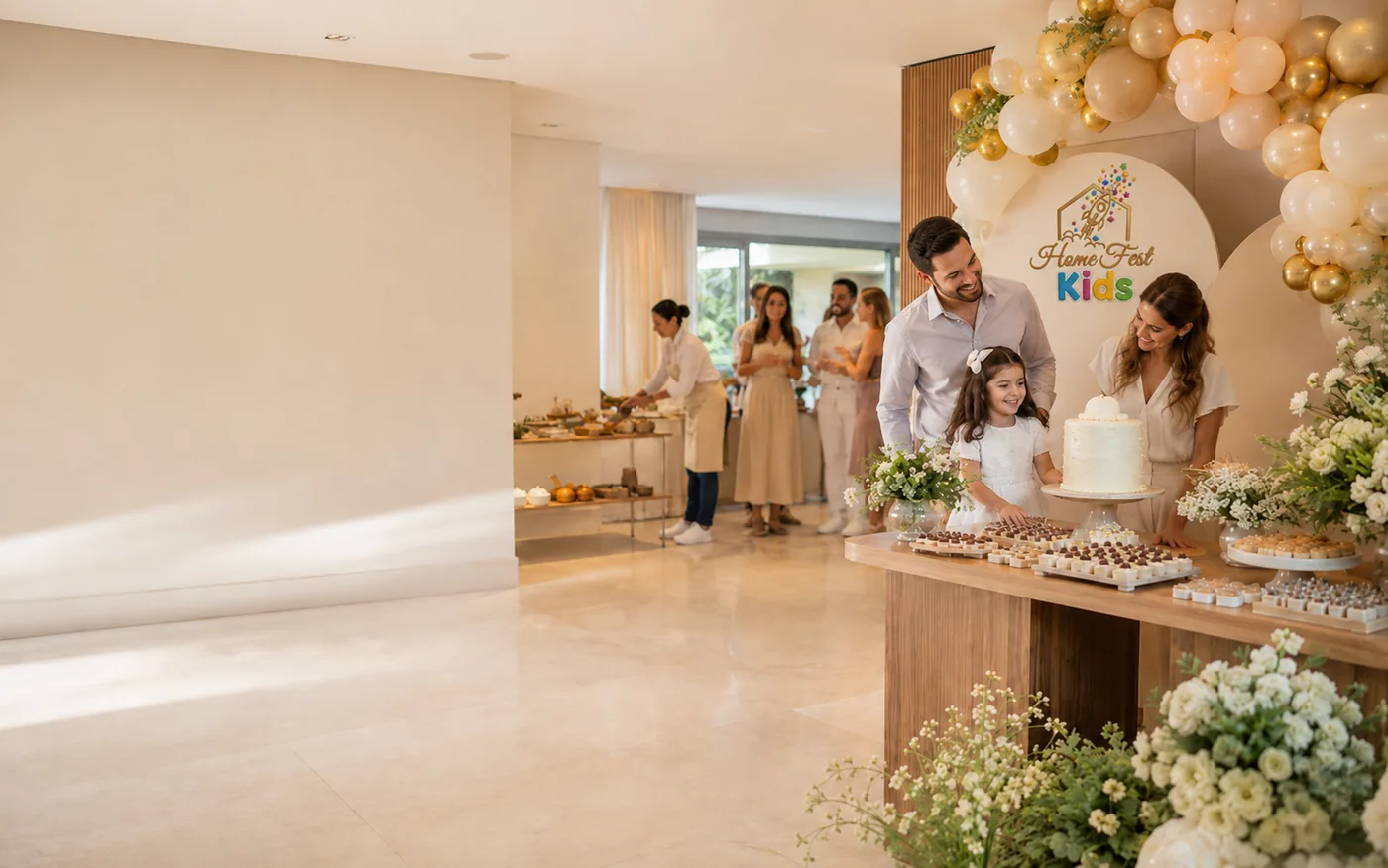 Buffet infantil em BH com decoração, bolo, doces, buffet kids e equipe Home Fest