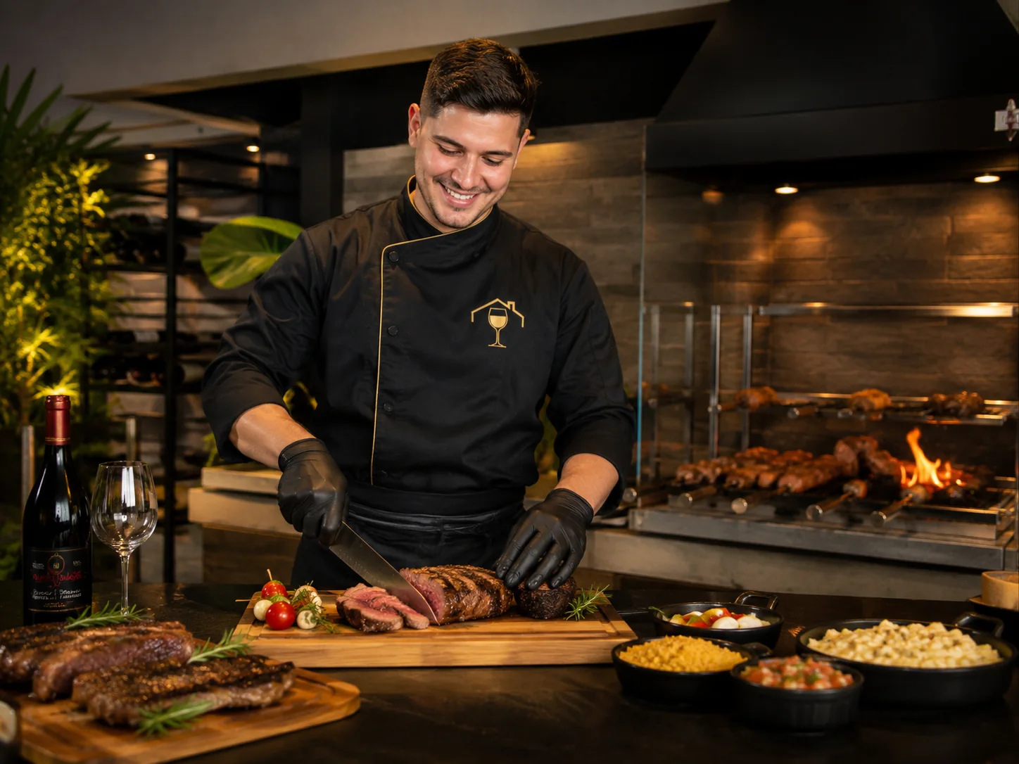Churrasco em casa em BH com buffet premium, brasa e equipe de serviço.