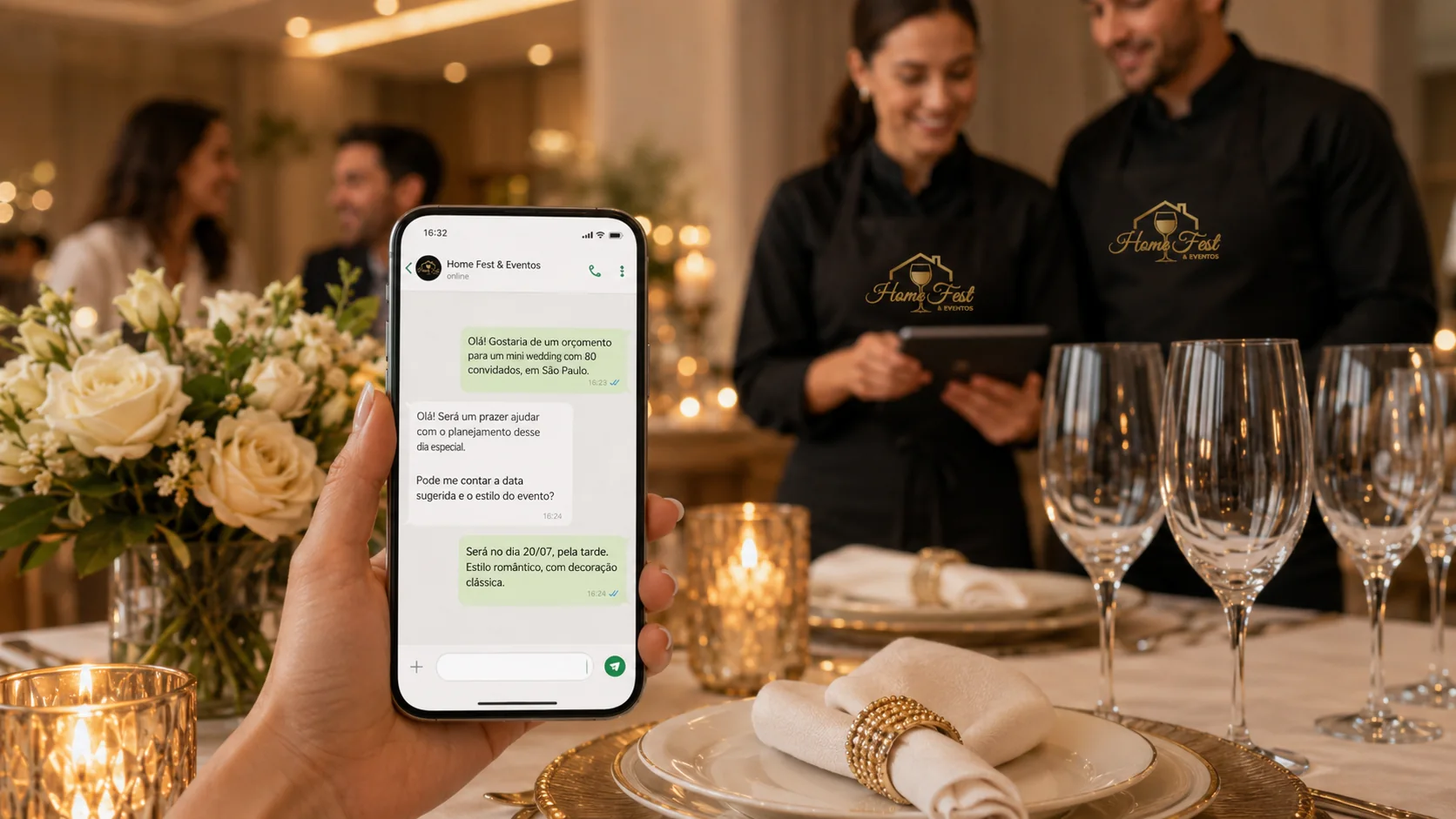Atendimento da Home Fest por WhatsApp para planejar uma festa em casa.