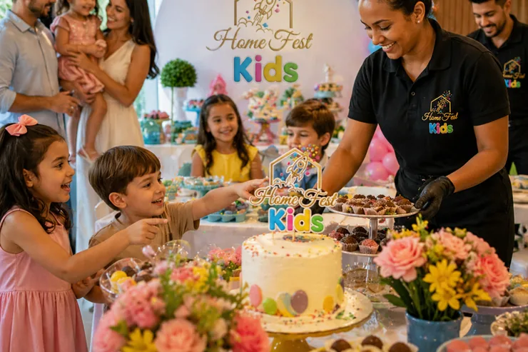buffet infantil em casa em BH com crianças família decoração e equipe Home Fest Kids
