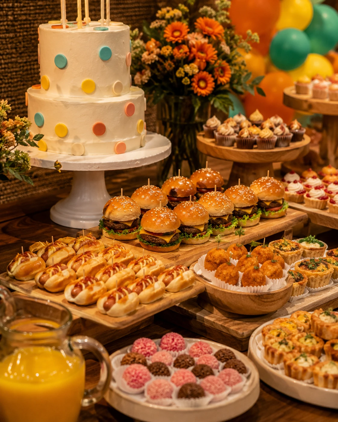 Estrutura de buffet infantil em casa com montagem e mesa pronta